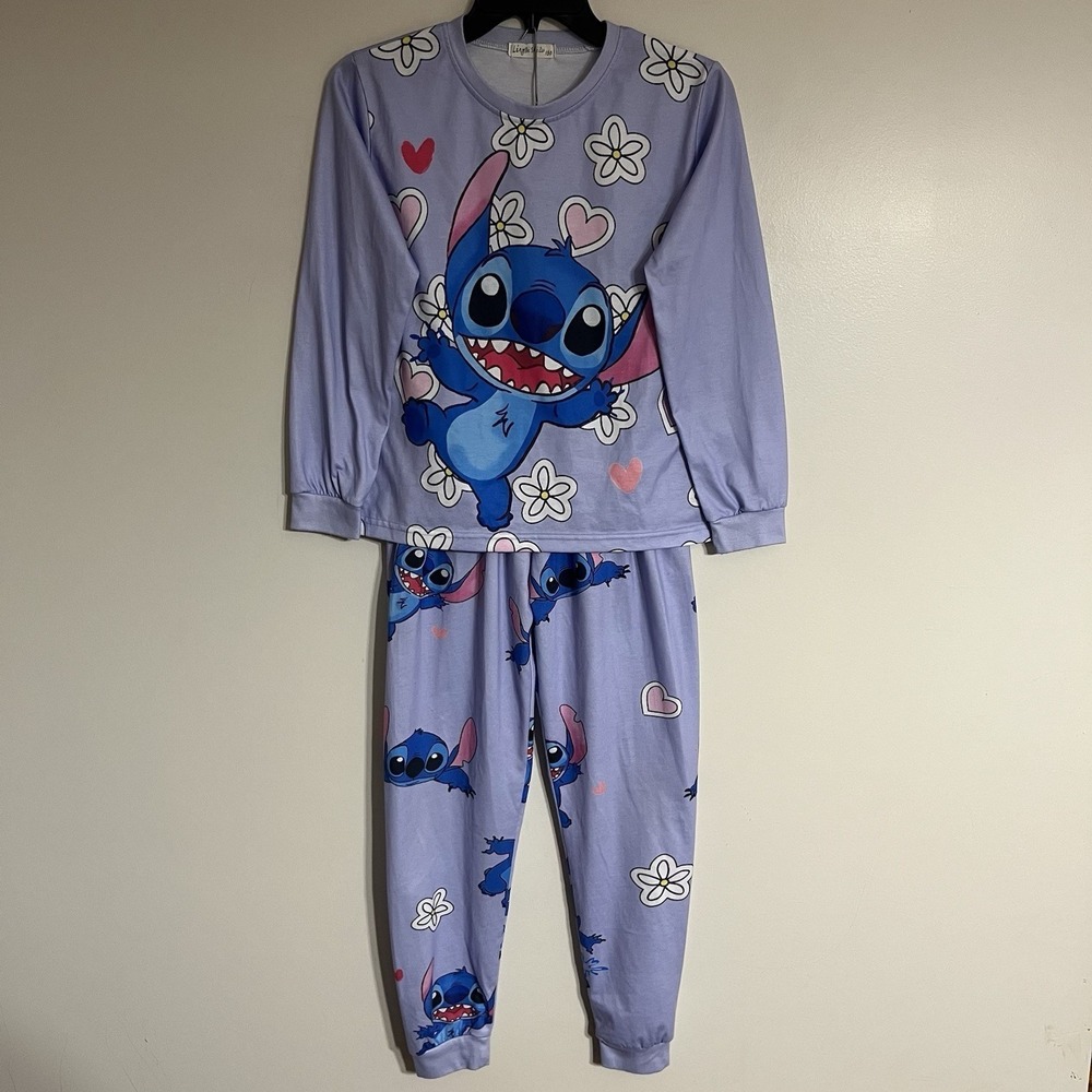 Lingnishizu Stitch Pajama‎ Set Lavender Purple Kids Size 160 Long Sleeve Joggers